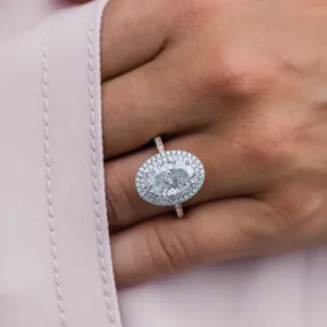 3.75CT Oval Cut Moissanite Diamond With Double Halo Moissanite Engagement Wedding Ring 18K Gold Ring