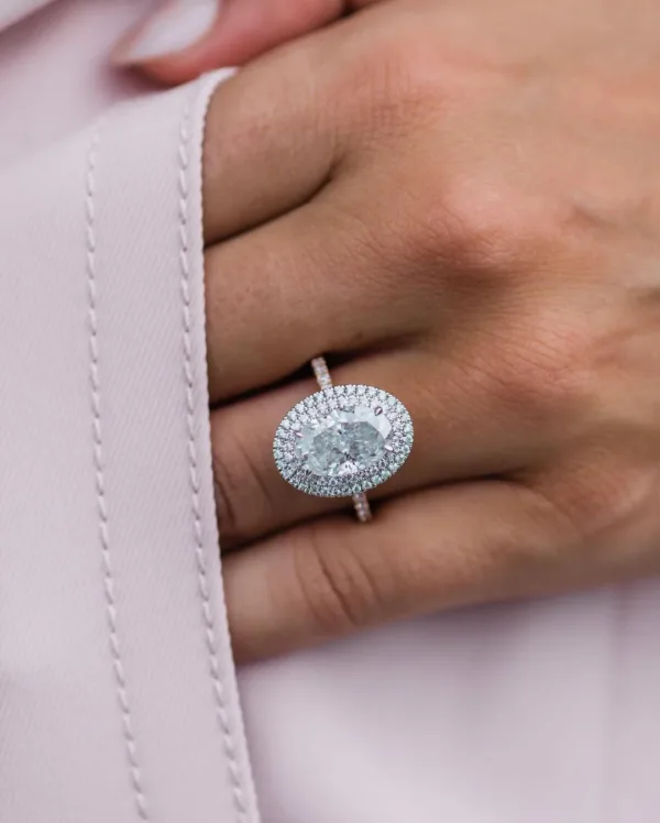 3.75CT Oval Cut Moissanite Diamond With Double Halo Moissanite Engagement Wedding Ring 18K Gold Ring