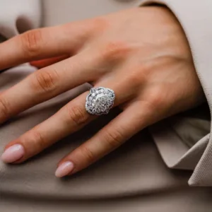 4.05Ct Oval Cut Moissanite Diamond With Halo Art Deco Moissanite Engagement Ring