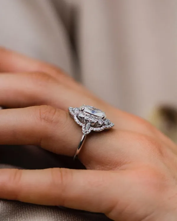 4.05Ct Oval Cut Moissanite Diamond With Halo Art Deco Moissanite Engagement Ring