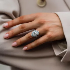 4.05Ct Oval Cut Moissanite Diamond With Halo Art Deco Moissanite Engagement Ring