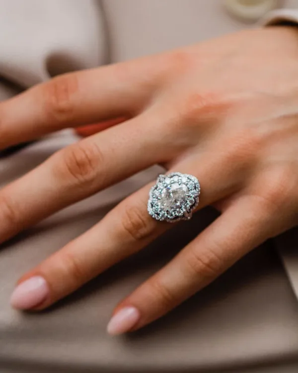4.05Ct Oval Cut Moissanite Diamond With Halo Art Deco Moissanite Engagement Ring