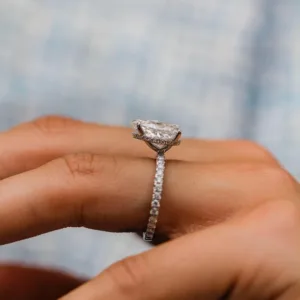 2.60Ct Pear Cut Moissanite Solitaire Hidden Halo & Pave Moissanite Engagement Ring