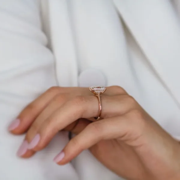 4.00CT Radiant Cut Moissanite Diamond Ring Solitaire Hidden Halo Engagement Ring 18K Gold Ring For Her