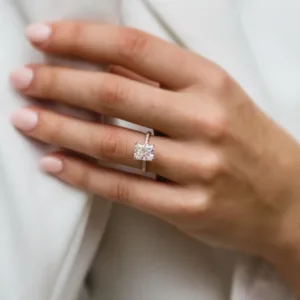 2.50CT Radiant Cut Moissanite Diamond Ring Solitaire Hidden Halo Engagement Ring 18K Gold Ring For Her
