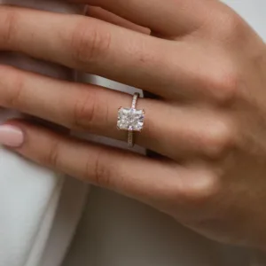 2.50CT Radiant Cut Moissanite Diamond Ring Solitaire Hidden Halo Engagement Ring 18K Gold Ring For Her