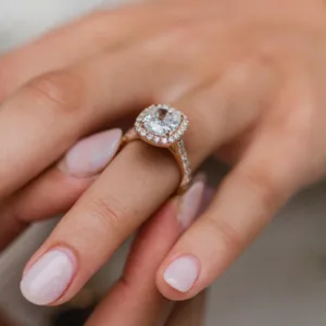 2.25CT Cushion Cut Moissanite Diamond Halo Engagement Ring 18K Gold Ring For Her