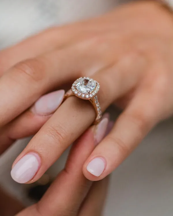 2.25CT Cushion Cut Moissanite Diamond Halo Engagement Ring 18K Gold Ring For Her