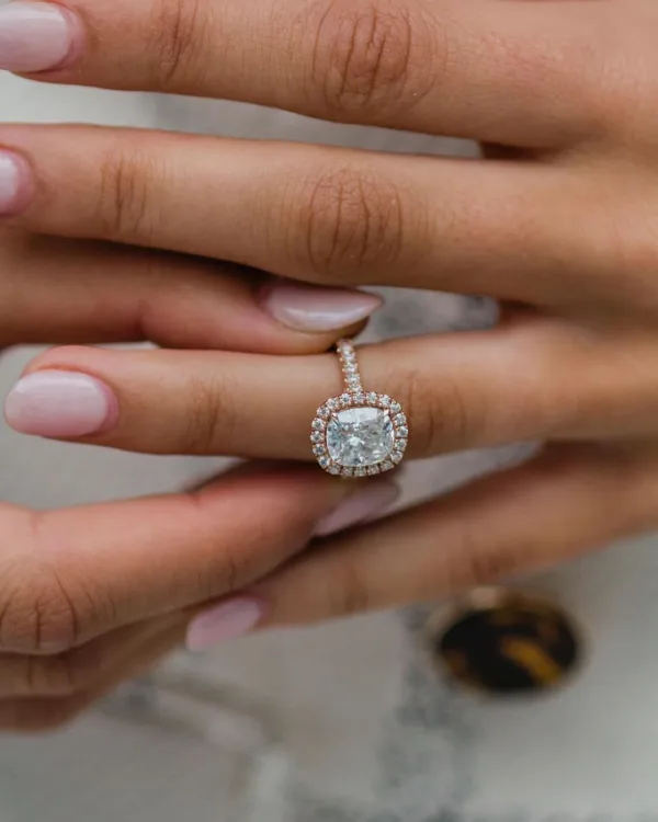 2.25CT Cushion Cut Moissanite Diamond Halo Engagement Ring 18K Gold Ring For Her