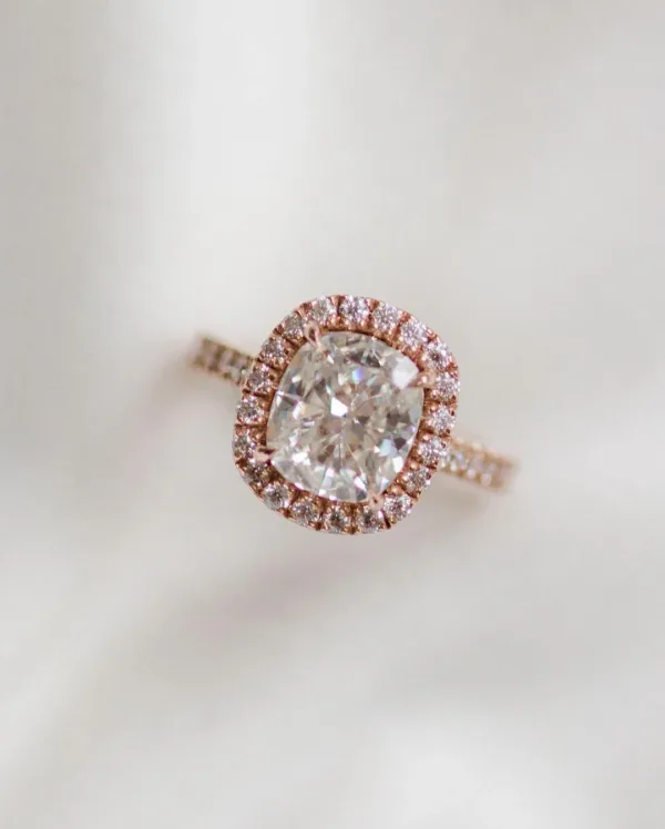2.25CT Cushion Cut Moissanite Diamond Halo Engagement Ring 18K Gold Ring For Her