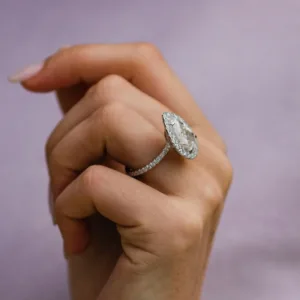 6.0CT Pear Cut Moissanite Diamond Halo and Pave Set Ring 10K/14K/18K Gold Engagement Ring