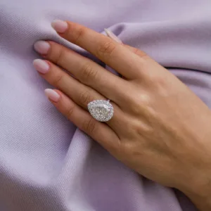 6.0CT Pear Cut Moissanite Diamond Halo and Pave Set Ring 10K/14K/18K Gold Engagement Ring