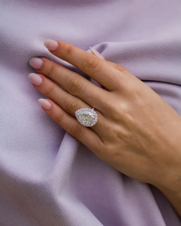 6.0CT Pear Cut Moissanite Diamond Halo and Pave Set Ring 10K/14K/18K Gold Engagement Ring