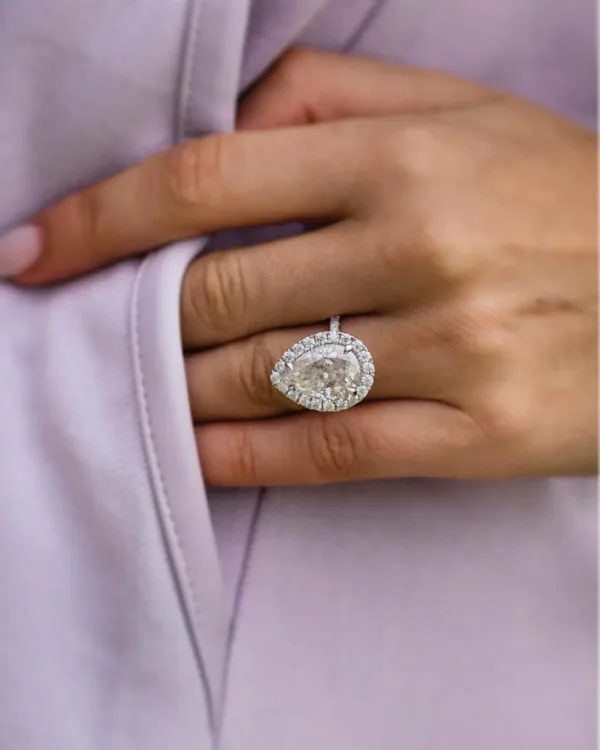6.0CT Pear Cut Moissanite Diamond Halo and Pave Set Ring 10K/14K/18K Gold Engagement Ring