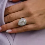 6.0CT Pear Cut Moissanite Diamond Halo and Pave Set Ring 10K/14K/18K Gold Engagement Ring