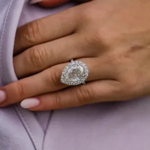 6.0CT Pear Cut Moissanite Diamond Halo and Pave Set Ring 10K/14K/18K Gold Engagement Ring