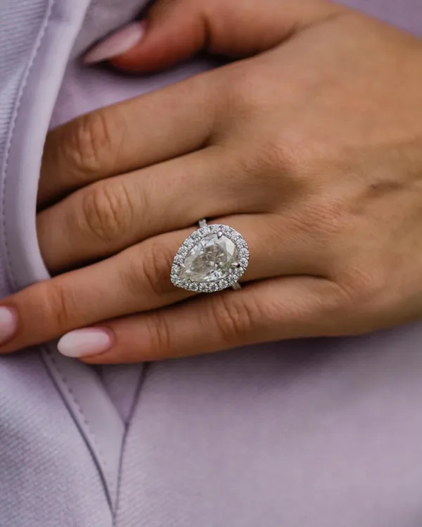 6.0CT Pear Cut Moissanite Diamond Halo and Pave Set Ring 10K/14K/18K Gold Engagement Ring