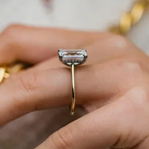 4.50CT Emerald Cut Moissanite Diamond Engagement Ring Hidden Halo Wedding Ring Ring 10K/14K/18K Gold Solitaire Ring