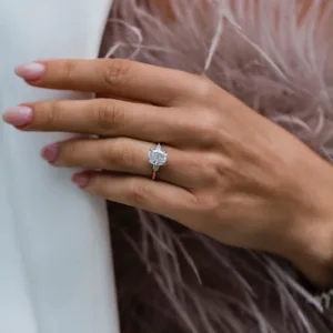 2.00CT Cushion Cut Moissanite Diamond Ring Three Stone Engagement Ring Cushion With Pear Diamond Gold Ring