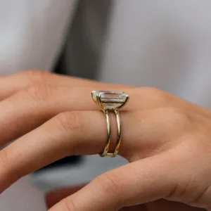 6 CT Emerald Cut Diamond Ring 14K Gold Solitaire Double Band Moissanite Engagement Ring