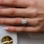 3CT Radiant Cut Diamond Ring 14K Gold Solitaire Double Band Moissanite Engagement Ring