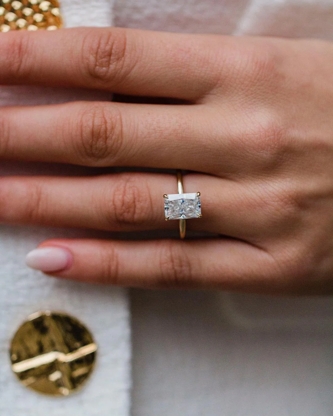 3CT Radiant Cut Diamond Ring 14K Gold Solitaire Double Band Moissanite Engagement Ring