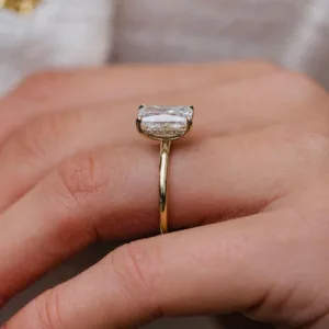 3CT Radiant Cut Diamond Ring 14K Gold Solitaire Double Band Moissanite Engagement Ring