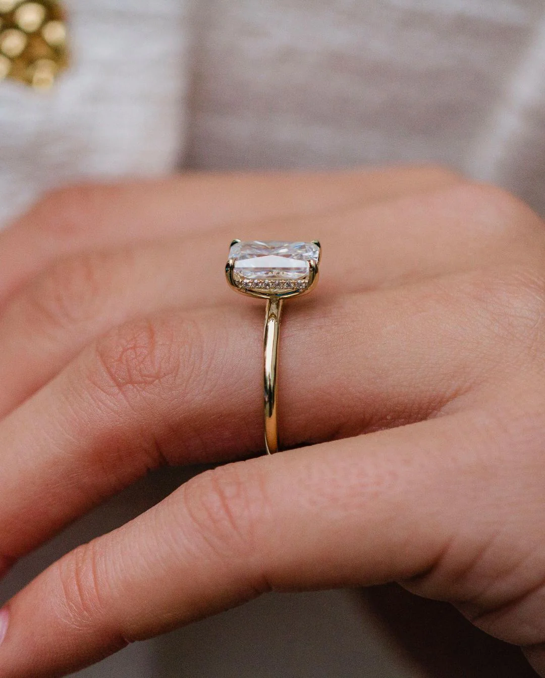 3CT Radiant Cut Diamond Ring 14K Gold Solitaire Double Band Moissanite Engagement Ring