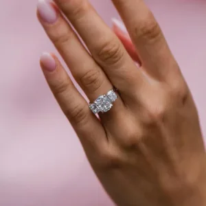 3CT Cushion Cut Diamond Ring 14K Gold Three Diamond Engagement Ring Three Cushion Diamond Ring