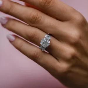 3CT Cushion Cut Diamond Ring 14K Gold Three Diamond Engagement Ring Three Cushion Diamond Ring