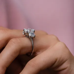 3CT Cushion Cut Diamond Ring 14K Gold Three Diamond Engagement Ring Three Cushion Diamond Ring