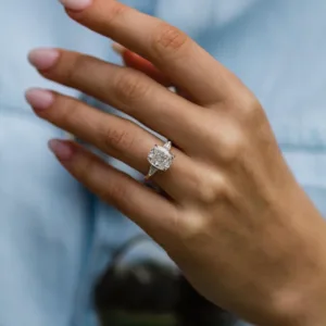 3.0carat Cushion Moissanite Diamond Wedding Engagement Ring 14K Gold Hidden Halo Oval Diamond Ring Three Stone Ring