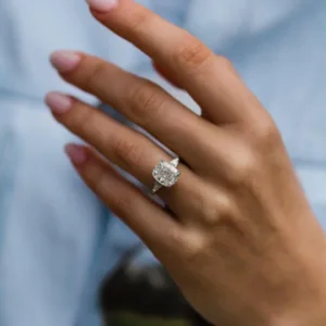 3.0carat Cushion Moissanite Diamond Wedding Engagement Ring 14K Gold Hidden Halo Oval Diamond Ring Three Stone Ring
