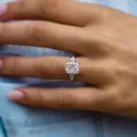 3.0carat Cushion Moissanite Diamond Wedding Engagement Ring 14K Gold Hidden Halo Oval Diamond Ring Three Stone Ring