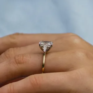 3.0carat Cushion Moissanite Diamond Wedding Engagement Ring 14K Gold Hidden Halo Oval Diamond Ring Three Stone Ring
