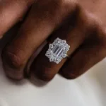 3.5carat Emerald Cut Moissanite Diamond Wedding Engagement Ring 14K Gold Hidden Halo Oval Diamond Ring