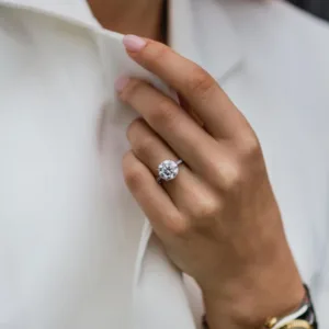 3.0carat Round Cut Moissanite Diamond Wedding Engagement Ring 14K Gold Hidden Halo Oval Diamond Ring Pave Set Diamond Ring