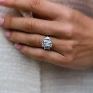 3.75carat Emerald Moissanite Diamond Wedding Engagement Ring 14K Gold Diamond Ring Three Stone Ring