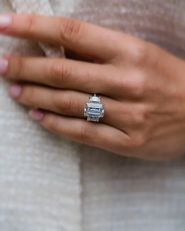 3.75carat Emerald Moissanite Diamond Wedding Engagement Ring 14K Gold Diamond Ring Three Stone Ring