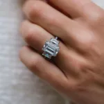 3.75carat Emerald Moissanite Diamond Wedding Engagement Ring 14K Gold Diamond Ring Three Stone Ring