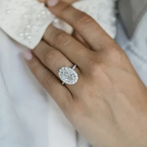 6.0CT Oval Cut Halo and Pave Diamond Set Ring Moissanite Engagement Ring 14K Gold Ring