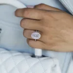 6.0CT Oval Cut Halo and Pave Diamond Set Ring Moissanite Engagement Ring 14K Gold Ring