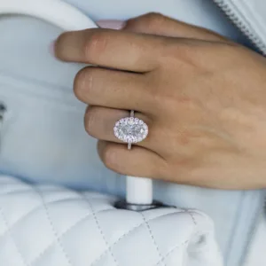 6.0CT Oval Cut Halo and Pave Diamond Set Ring Moissanite Engagement Ring 14K Gold Ring
