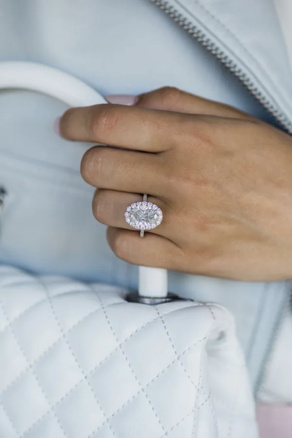 6.0CT Oval Cut Halo and Pave Diamond Set Ring Moissanite Engagement Ring 14K Gold Ring