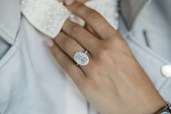 6.0CT Oval Cut Halo and Pave Diamond Set Ring Moissanite Engagement Ring 14K Gold Ring