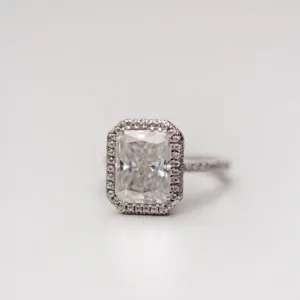 4.25CT Radiant Cut Moissanite Diamond Ring Double Halo Moissanite Engagement Ring