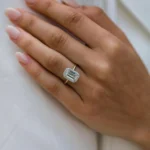 3.50Ct Emerald Cut Moissanite Diamond Ring 14K Gold Ring Hidden Halo Engagement Ring