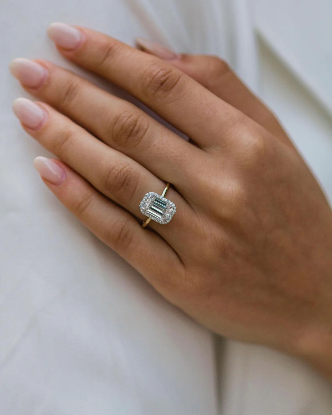 3.50Ct Emerald Cut Moissanite Diamond Ring 14K Gold Ring Hidden Halo Engagement Ring