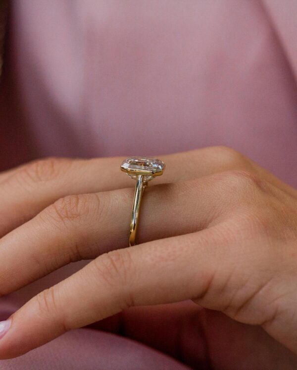 4.0Ct Asscher Cut Moissanite Diamond Ring 14K Gold Ring Bezel Set Engagement Ring