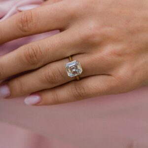 4.0Ct Asscher Cut Moissanite Diamond Ring 14K Gold Ring Bezel Set Engagement Ring